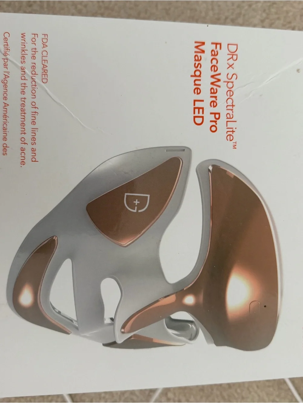LED Facial Rejuvenation Mask in White with Rose Gold Accents
